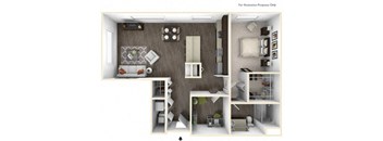 AMBER 1 Bedroom 1 Bath 3D Floor Plan at Stitchweld, MILWAUKEE, Wisconsin