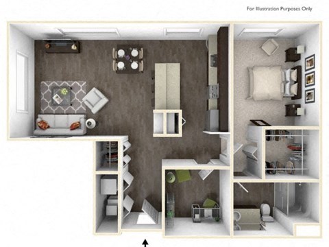 AMBER 1 Bedroom 1 Bath 3D Floor Plan at Stitchweld, MILWAUKEE, Wisconsin