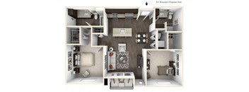 ARC 2 Bedroom 2 Bath 3D Floor Plan at Stitchweld, Wisconsin, 53207