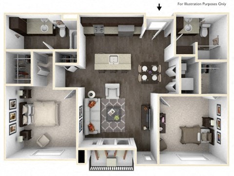 ARC 2 Bedroom 2 Bath 3D Floor Plan at Stitchweld, Wisconsin, 53207