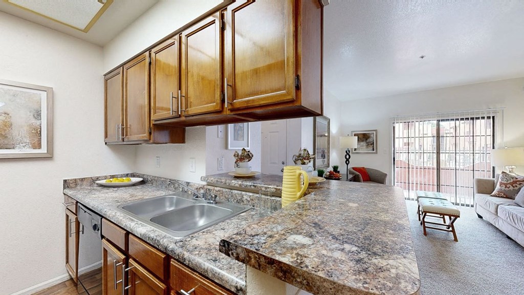 Kitchen with granite tops and sink