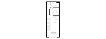 A floor plan of a small apartment with a living room, kitchen, bathroom and bedroom.