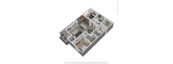 A 3D floor plan of a house with multiple rooms.