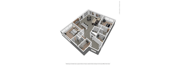 A 3D floor plan of a house with multiple rooms.