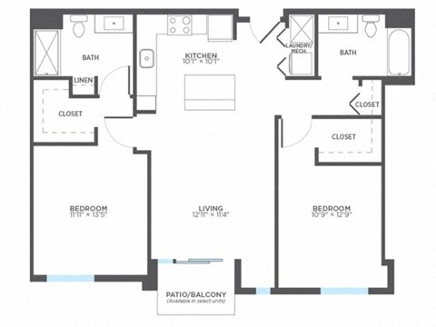 BEVEL 2 Bedroom 2 Bath Floor Plan at Stitchweld, MILWAUKEE, WI