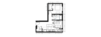 A black and white floor plan of a house with labeled rooms and dimensions.