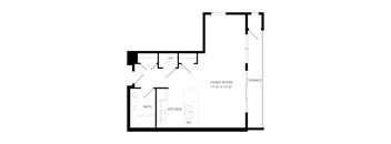 a floor plan of a 1 bedroom floor plan with an open floor plan and a