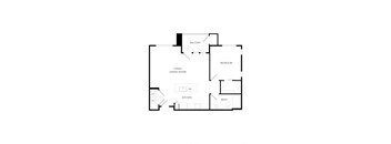 a floor plan of a house with an open floor plan with a bedroom and kitchen