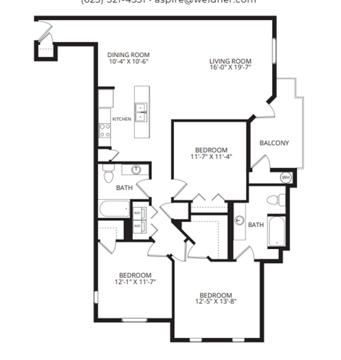 A black and white image of a house floor plan with a dining room, living room, kitchen, bath, and four bedrooms.
