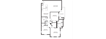 A black and white image of a house floor plan with a living room, dining room, kitchen, and four bedrooms.