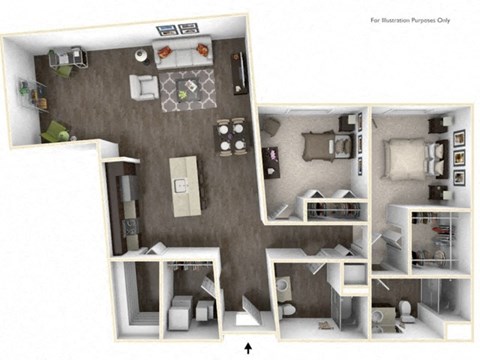 CADENCE 2 Bedroom 2 Bath 3D Floor Plan at Stitchweld, MILWAUKEE