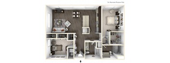 CROSS 2 Bedroom 2 Bath 3D Floor Plan at Stitchweld, MILWAUKEE, WI, 53207
