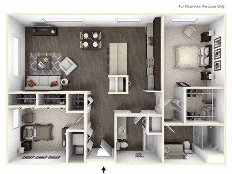 CROSS 2 Bedroom 2 Bath 3D Floor Plan at Stitchweld, MILWAUKEE, WI, 53207