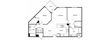 a floor plan of a home with two bedrooms and two bathrooms
