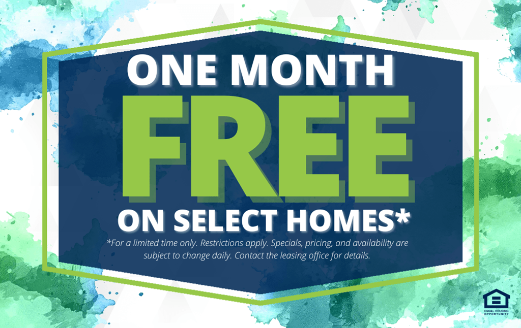 A promotional image advertising a one month free offer on select homes.