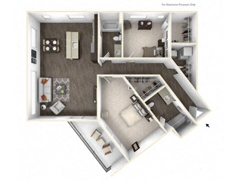 DART 2 Bedroom 2 Bath 3D Floor Plan at Stitchweld, MILWAUKEE, Wisconsin