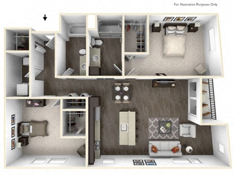 FILLET 2 Bedroom 2 Bath 3D Floor Plan at Stitchweld, MILWAUKEE, 53207