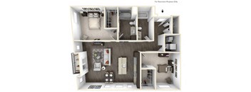 FLUX 2 Bedroom 2 Bath 3D Floor Plan at Stitchweld, Wisconsin