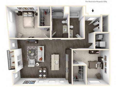 FLUX 2 Bedroom 2 Bath 3D Floor Plan at Stitchweld, Wisconsin