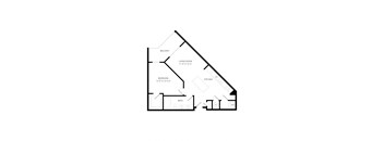 A floor plan of a house with a balcony, living room, kitchen, bathroom, and two bedrooms.