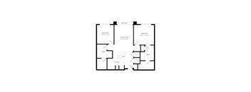 A black and white image of a floor plan for a two bedroom apartment.