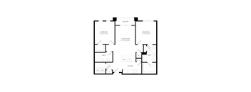 A black and white image of a floor plan for a two bedroom apartment.