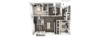 GATE 2 Bedroom 2 Bath 3D Floor Plan at Stitchweld, MILWAUKEE, WI, 53207