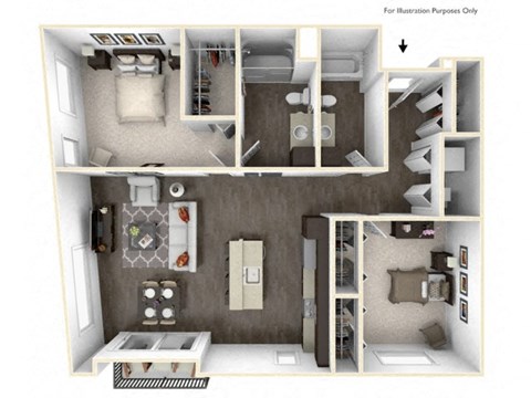 GATE 2 Bedroom 2 Bath 3D Floor Plan at Stitchweld, MILWAUKEE, WI, 53207
