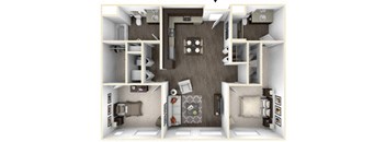 GROOVE 2 Bedroom 2 Bath 3D Floor Plan at Stitchweld, MILWAUKEE, WI