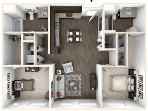 GROOVE 2 Bedroom 2 Bath 3D Floor Plan at Stitchweld, MILWAUKEE, WI