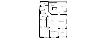 A black and white image of a house floor plan.