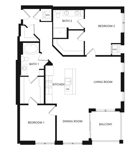 A black and white image of a house floor plan.