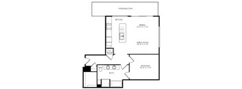 a floor plan of a house with a bedroom and a living room