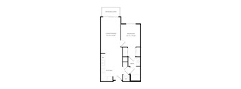 a floor plan of a house with a bedroom and a living room