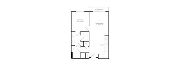 a floor plan of a 1 bedroom floor plan with a bathroom and a living room