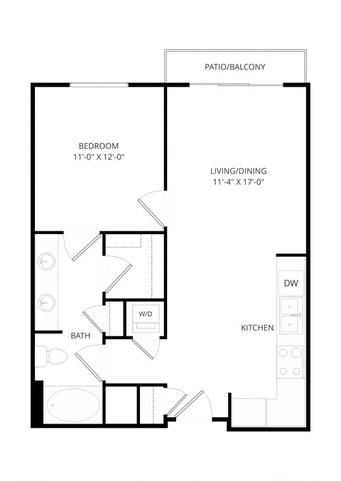 a floor plan of a 1 bedroom floor plan with a bathroom and a living room