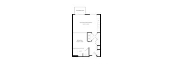 a floor plan of a 1 bedroom floor plan with a bathroom and a living room