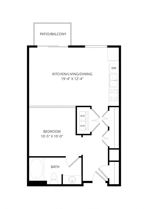 a floor plan of a 1 bedroom floor plan with a bathroom and a living room