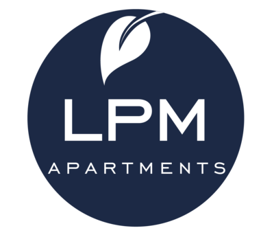 A logo with the letters "LPM" and the word "APARIENTS" below it, with a green leaf design above the text.
