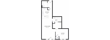 a floor plan of a small house with a kitchen and a living room