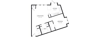 a floor plan of a 1 bedroom floor plan with a bathroom and a living room