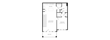 A black and white image of a floor plan for a small apartment.