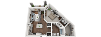A 3D rendered image of a modern house interior.