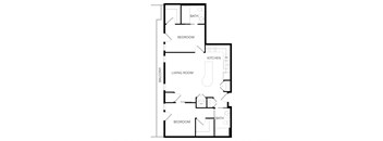 a floor plan of a house with a bedroom and a living room