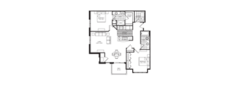 A black and white floor plan of a two bedroom apartment.