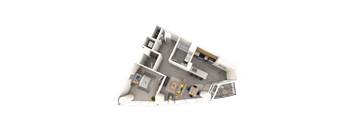 a 3d floor plan of a house with a black background