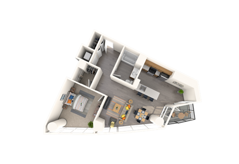 a 3d floor plan of a house with a black background