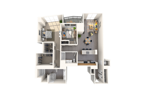 a 3d floor plan of a house with a black background