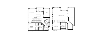 A black and white diagram of a two level residential floor plan.