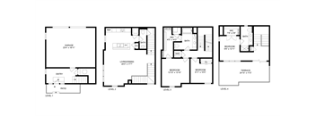 A set of four house floor plans showing different levels.